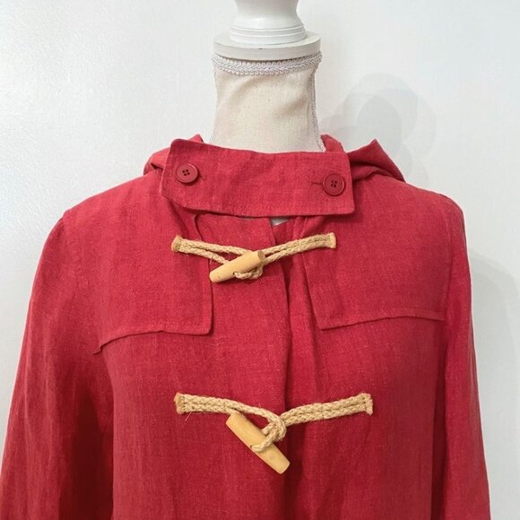 AGNES B PARIS RED LINEN HOODED TOGGLE CLOSURE BLOUSE TOP - 6 - Picture 5 of 12